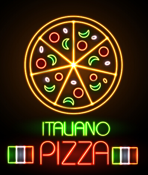 Pizza restaurants neon sign vector material 04