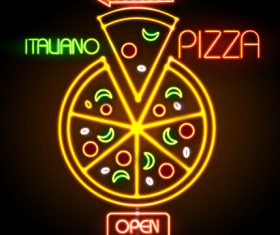 Pizza restaurants neon sign vector material 05