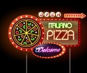 Pizza restaurants neon sign vector material 06