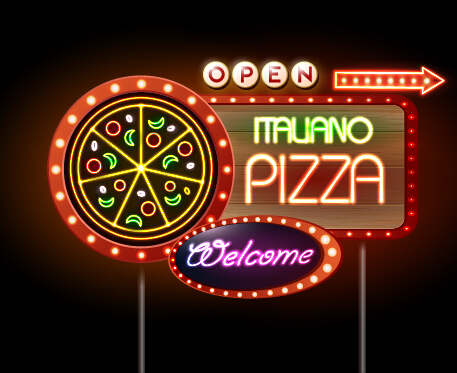 Pizza restaurants neon sign vector material 06