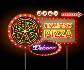 Pizza restaurants neon sign vector material 07