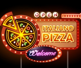 Pizza restaurants neon sign vector material 11
