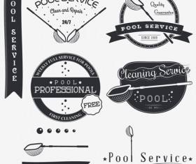 Pool service logos with labels black vector 01