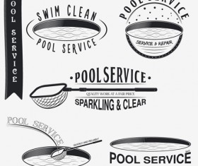 Pool service logos with labels black vector 02