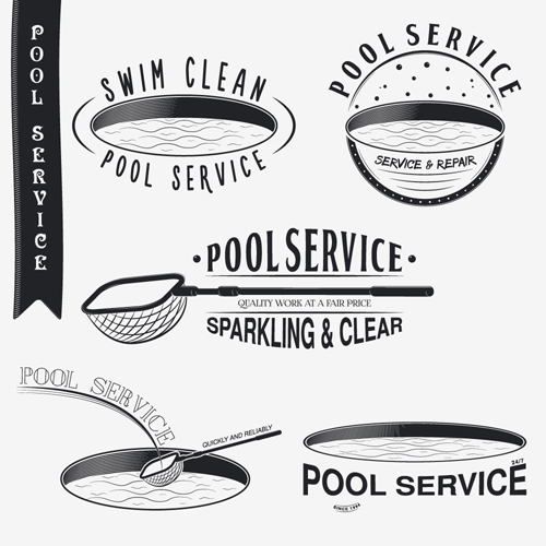 Pool service logos with labels black vector 02