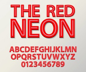 Red neon alphabet with number design vector