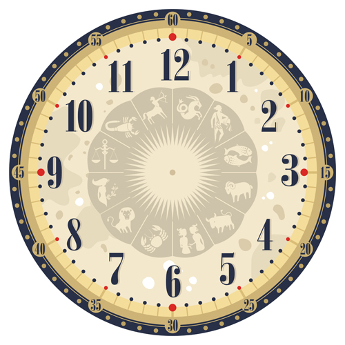 Round clock vintage styles vector material 04