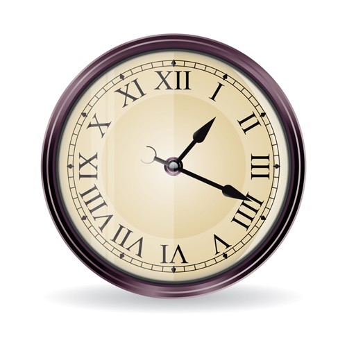 Round clock vintage styles vector material 07
