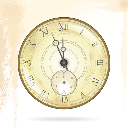 Round clock vintage styles vector material 08