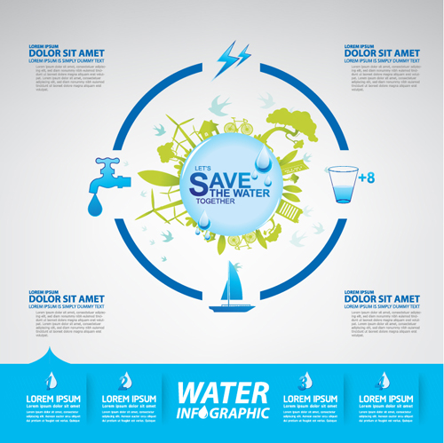 Save water infographics template vector 12