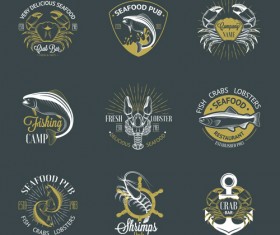 Sea food badges with labels vector set 01