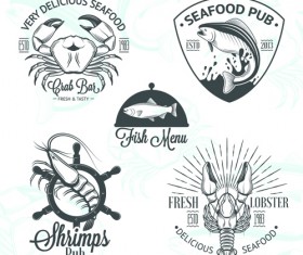 Sea food badges with labels vector set 02