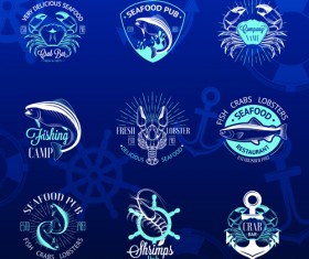 Sea food badges with labels vector set 03