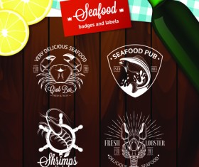 Sea food badges with labels vector set 04
