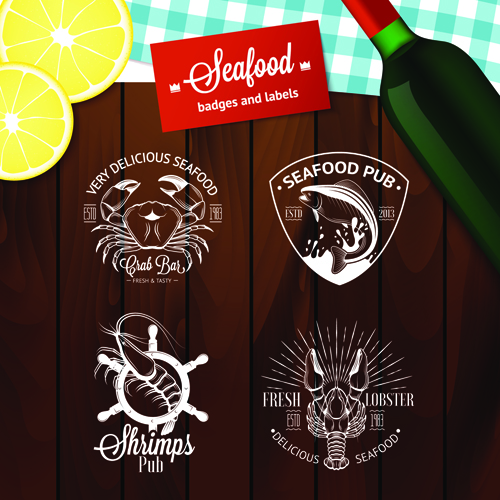 Sea food badges with labels vector set 04