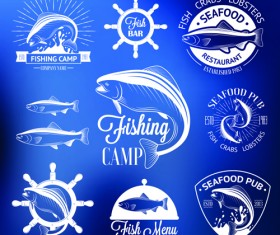 Sea food badges with labels vector set 05