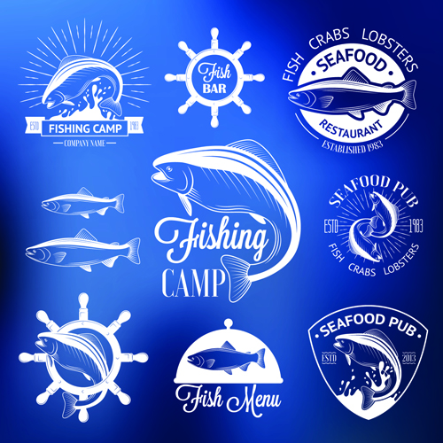 Sea food badges with labels vector set 05