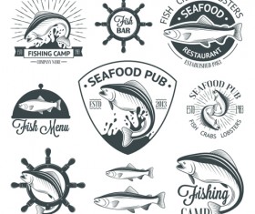 Sea food badges with labels vector set 06