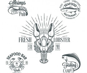 Sea food badges with labels vector set 07