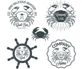 Sea food badges with labels vector set 08