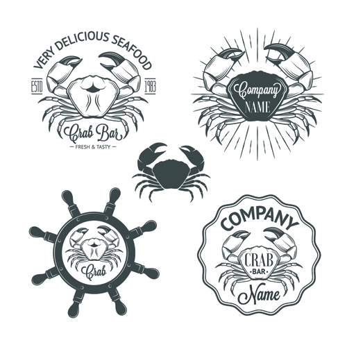 Sea food badges with labels vector set 08