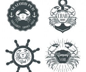 Sea food badges with labels vector set 09