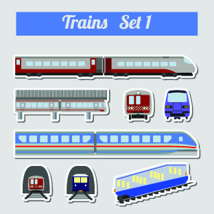 Set of transportation stickers vector material 01