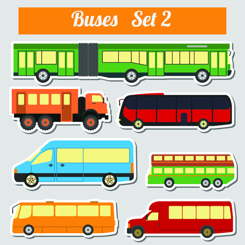 Set of transportation stickers vector material 02