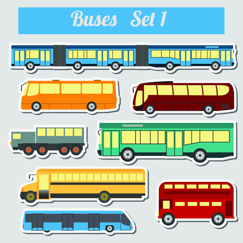 Set of transportation stickers vector material 03