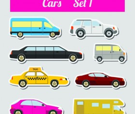 Set of transportation stickers vector material 04