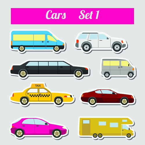 Set of transportation stickers vector material 04
