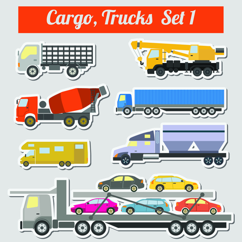 Set of transportation stickers vector material 07