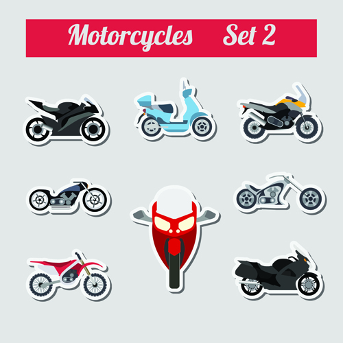 Set of transportation stickers vector material 08