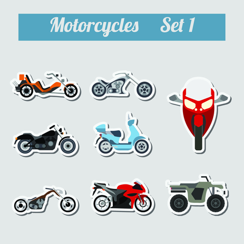 Set of transportation stickers vector material 09