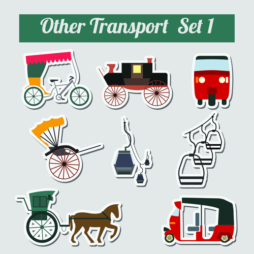 Set of transportation stickers vector material 10