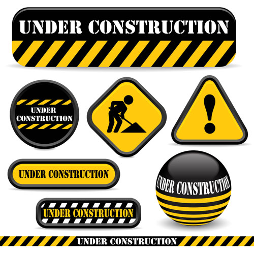 Shiny construction warning sign vector material