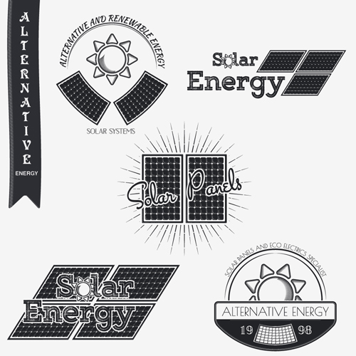 Solar energy vintage logos vector material 01