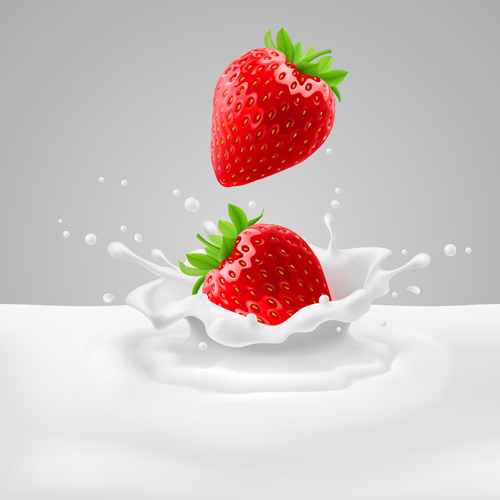 Strawberries with milk vector backgrounds 01