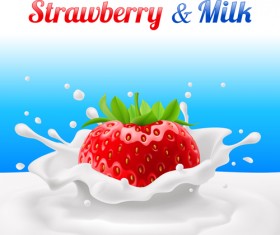 Strawberries with milk vector backgrounds 02