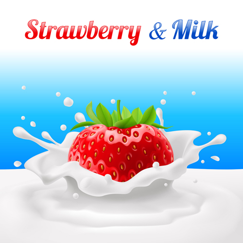 Strawberries with milk vector backgrounds 02