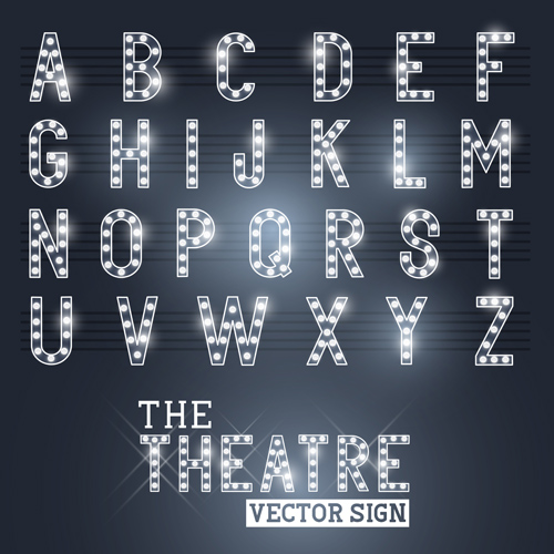 Theatre neon light alphabet vector material 01