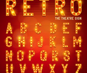 Theatre neon light alphabet vector material 02