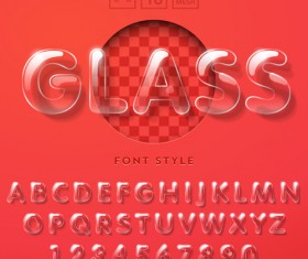 Transparent glass alphabet and number vectors