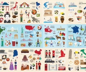 Travel themes elements vector material