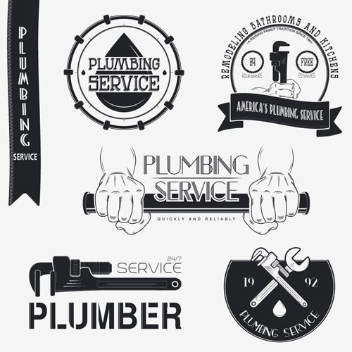 Vector plumber service logos with labels design 01
