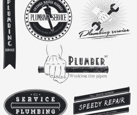 Vector plumber service logos with labels design 02
