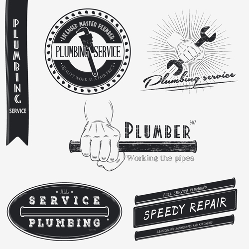 Vector plumber service logos with labels design 02
