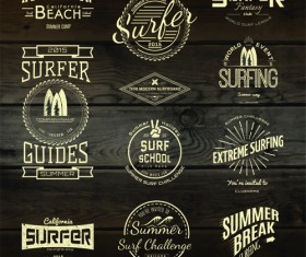 Vintage badges with labels and wood background vector 01