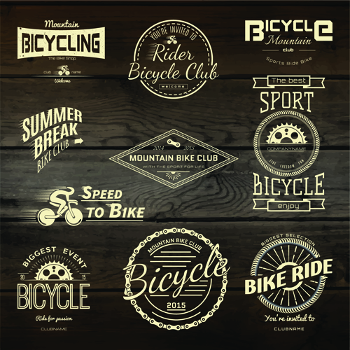 Vintage badges with labels and wood background vector 02