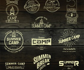 Vintage badges with labels and wood background vector 03